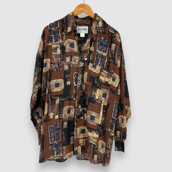 90s Vintage Jazzman 100% Silk Abstract Button Up Shirt Men’s XL - Picture 1 of 5